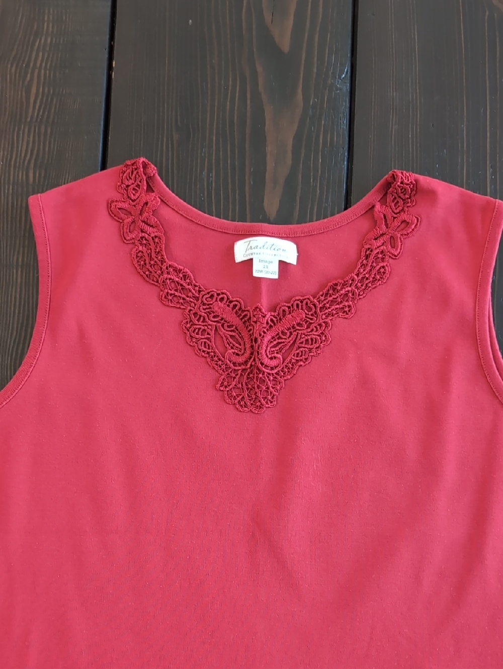 Talbots Red Sleeveless Tank with Lace V-Neck